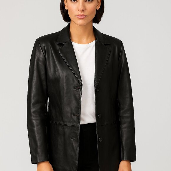 CLASSIC VINTAGE WOMANS WORTHINGTON BLACK LEATHER JACKET SZ L - Picture 1 of 8